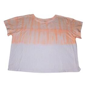 So Perfect Top Womens 1XLarge Pink White Tie Dyed Short Sleeve Cropped